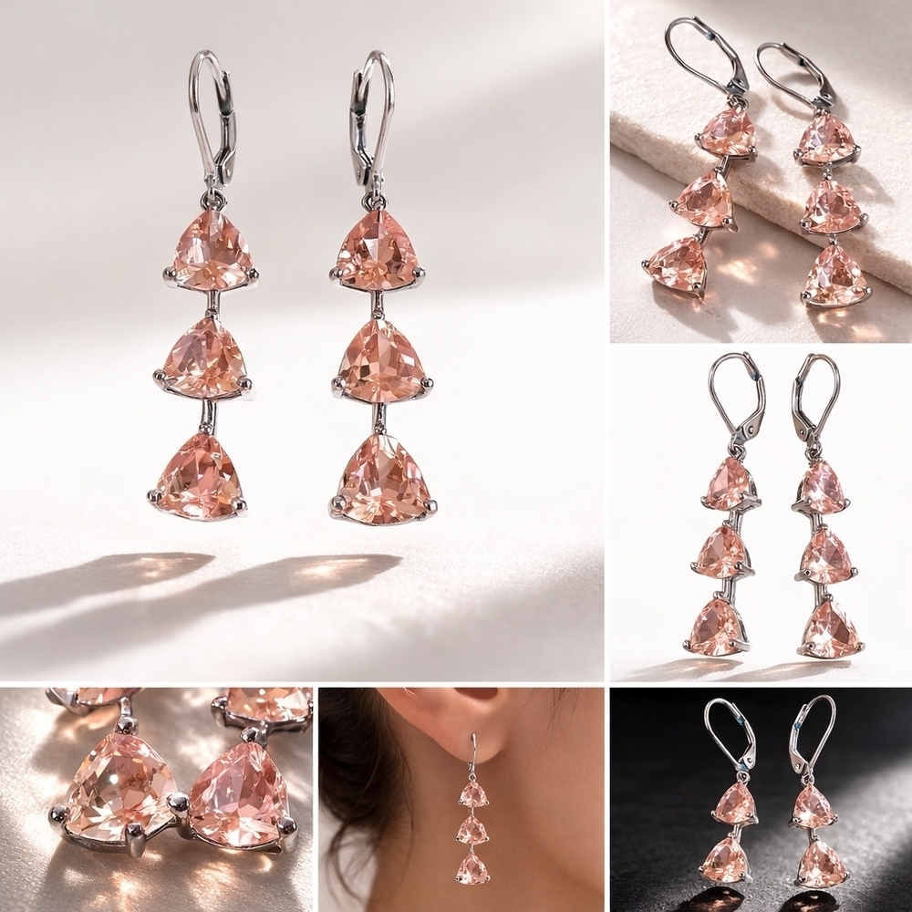Vintage Sterling Silver and Pink Topaz Dangle Leverback Earrings
